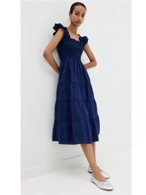 Hill House The Ellie Nap Midi Dress in Navy Poplin